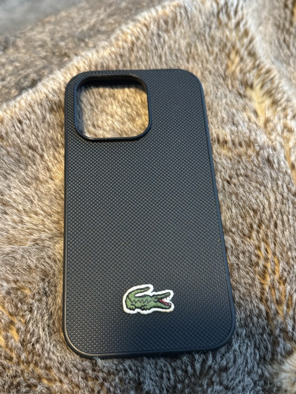Lacoste Black Textured iPhone 15 Pro Case with Green Crocodile Patch